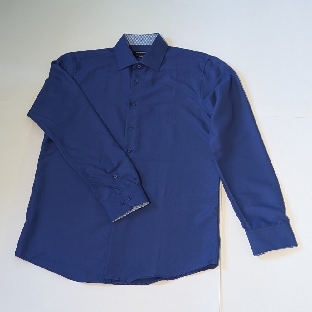 Nine West Men's Blue Button Down Long Sleeve Shirt Dress Slim Fit Medium